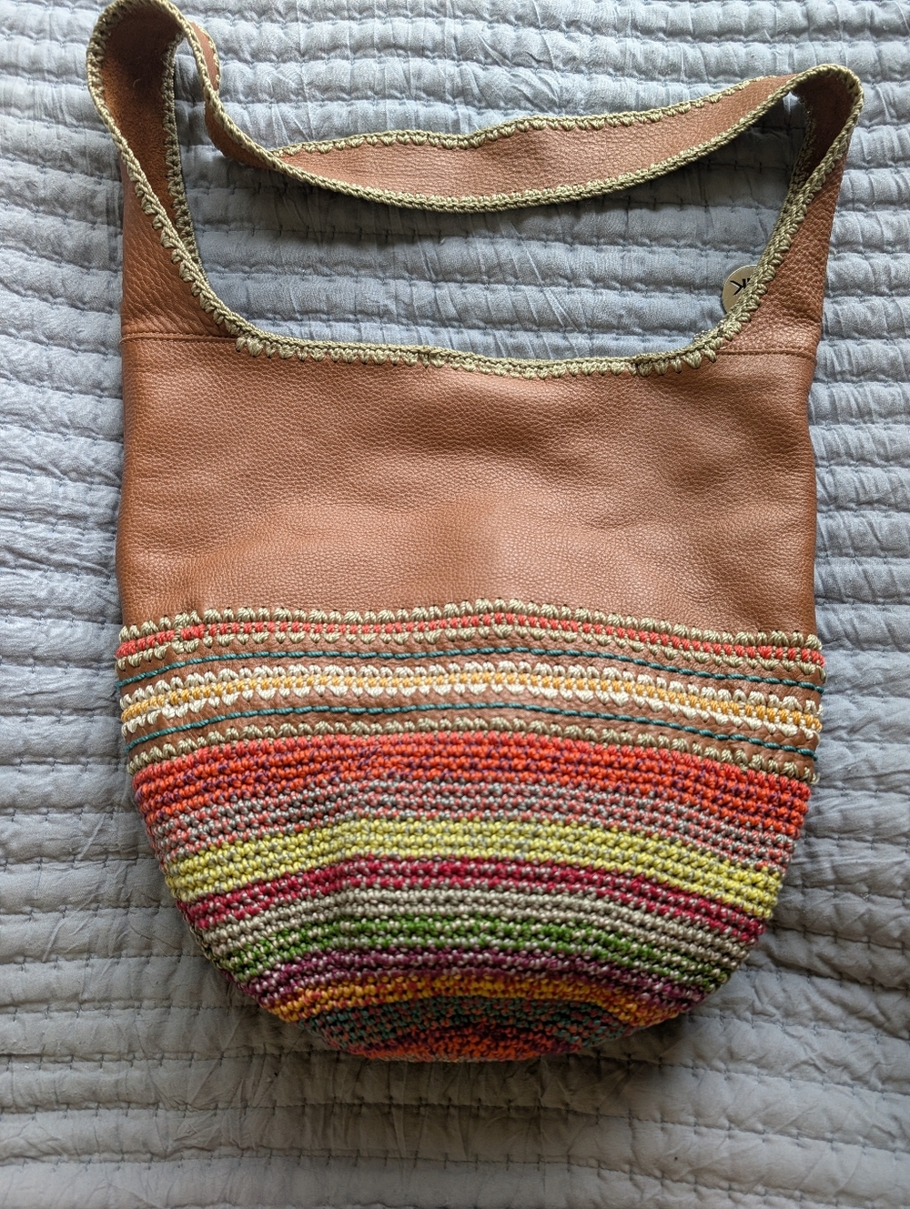 The SaK. Vintage Women’s Brown Leather & Multicolor Woven Shoulder Bag